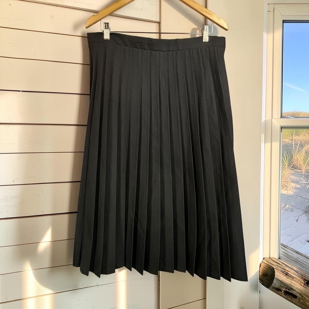Vintage Pleated Midi Skirt Donnkenny XL* Black Accordion Pleat Preppy Goth 90s